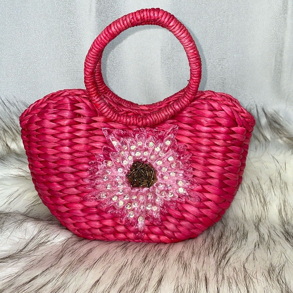 Cute Straw Hot Pink Bag